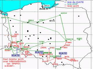 Mapa wezlow i linkow AX25 oraz AXIP